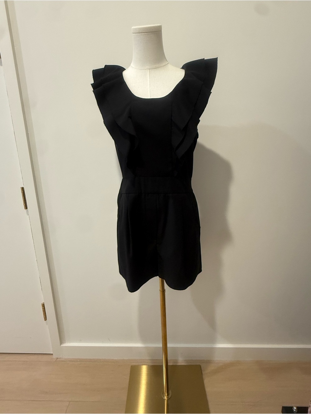 Kimchi Blue Black Ruffle Shoulder Mini Romper